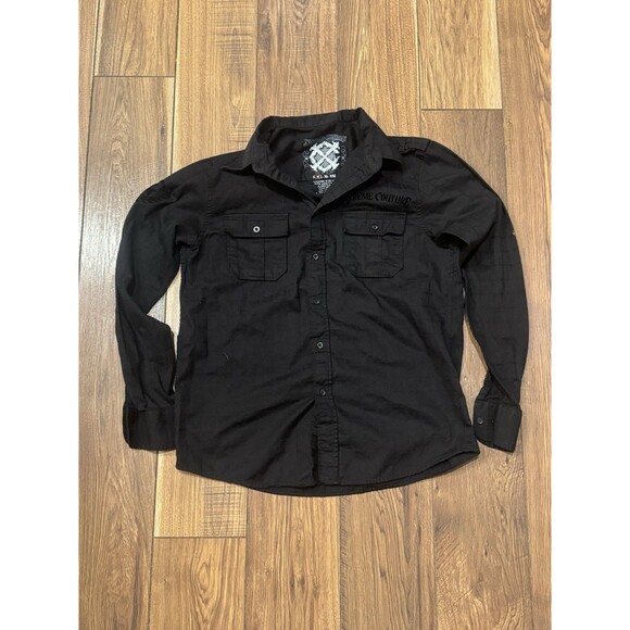 Y2K Affliction Style Shirt Mens M Black Grunge Xtreme Couture Goth Button - Picture 2 of 6